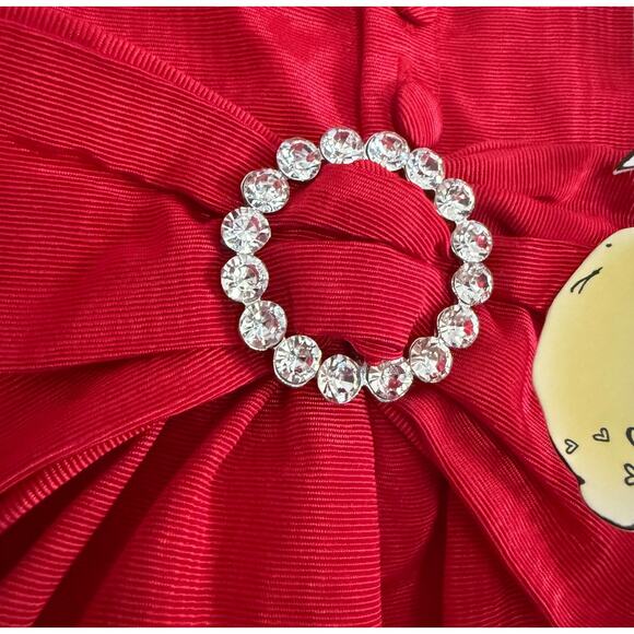 FOR LOVE & LEMONS | Lil Lemons Red Moire Dress with Rhinestone Bow 0-3 months - Picture 2 of 6